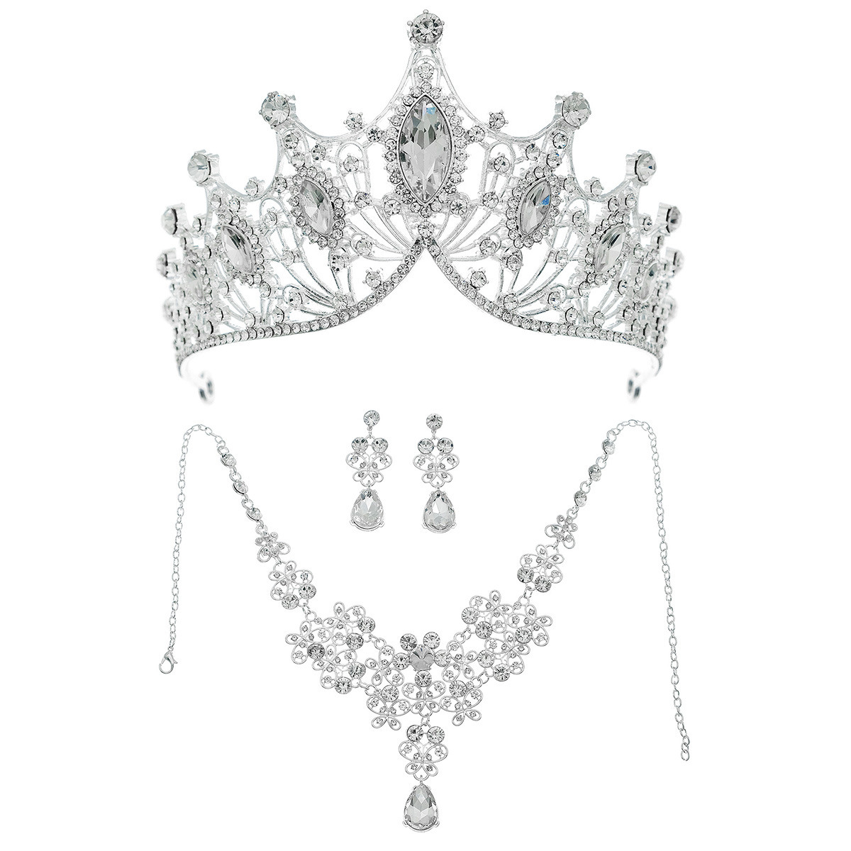 Necklace Earrings Crown Three-piece Set