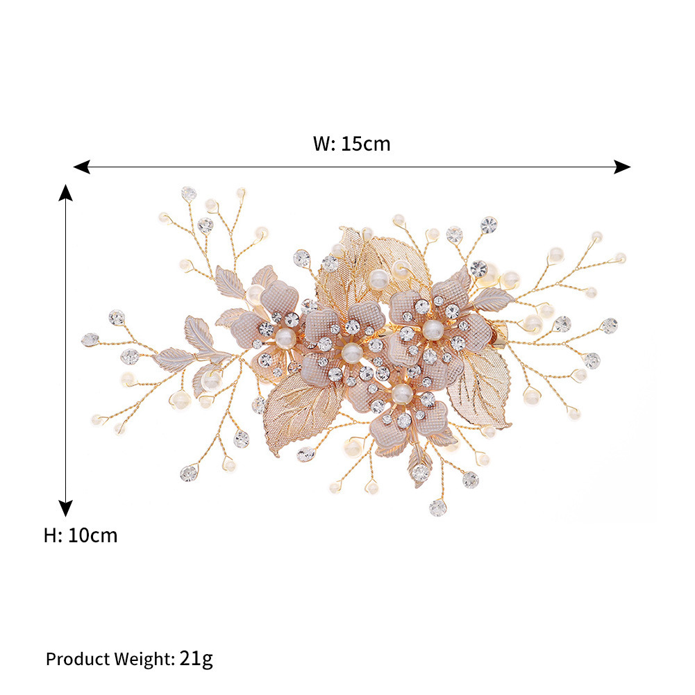 Handmade Gold Silk Floral Leaf Pearl Hairpin