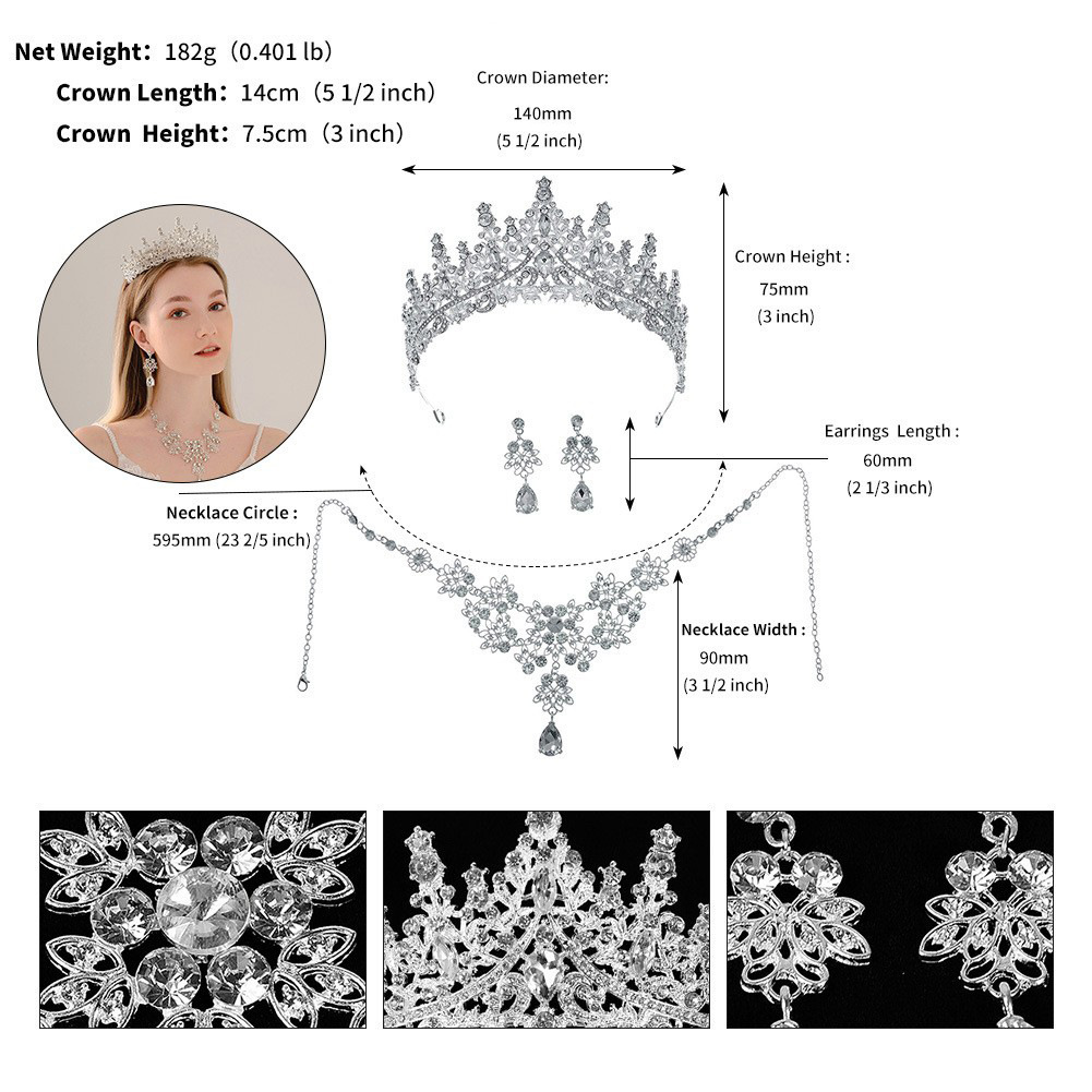 Necklace Earrings Crown Three-piece Set
