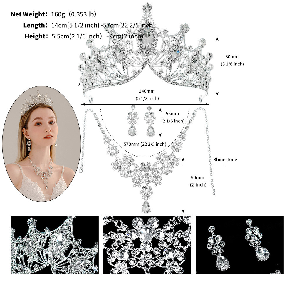 Necklace Earrings Crown Three-piece Set