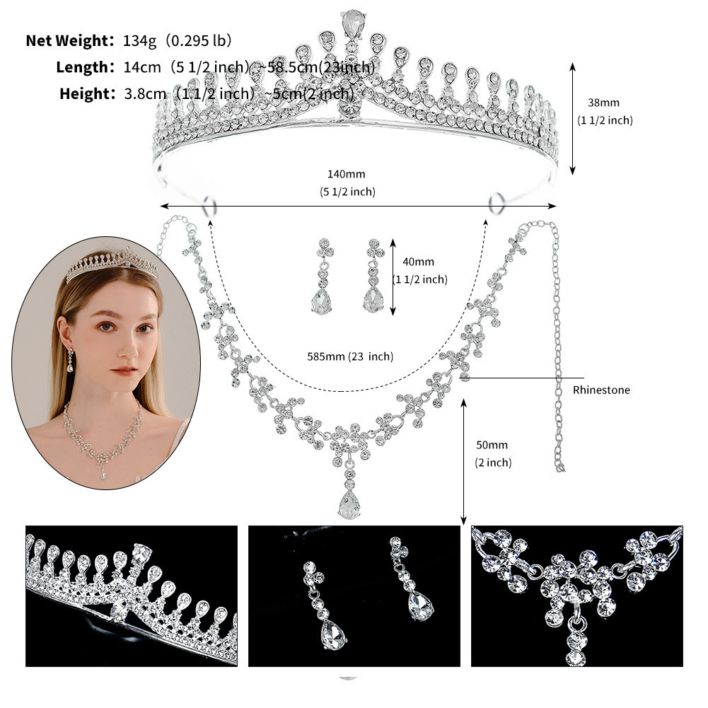 Necklace Earrings Crown Three-piece Set