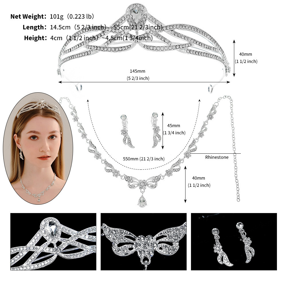 Necklace Earrings Crown Three-piece Set