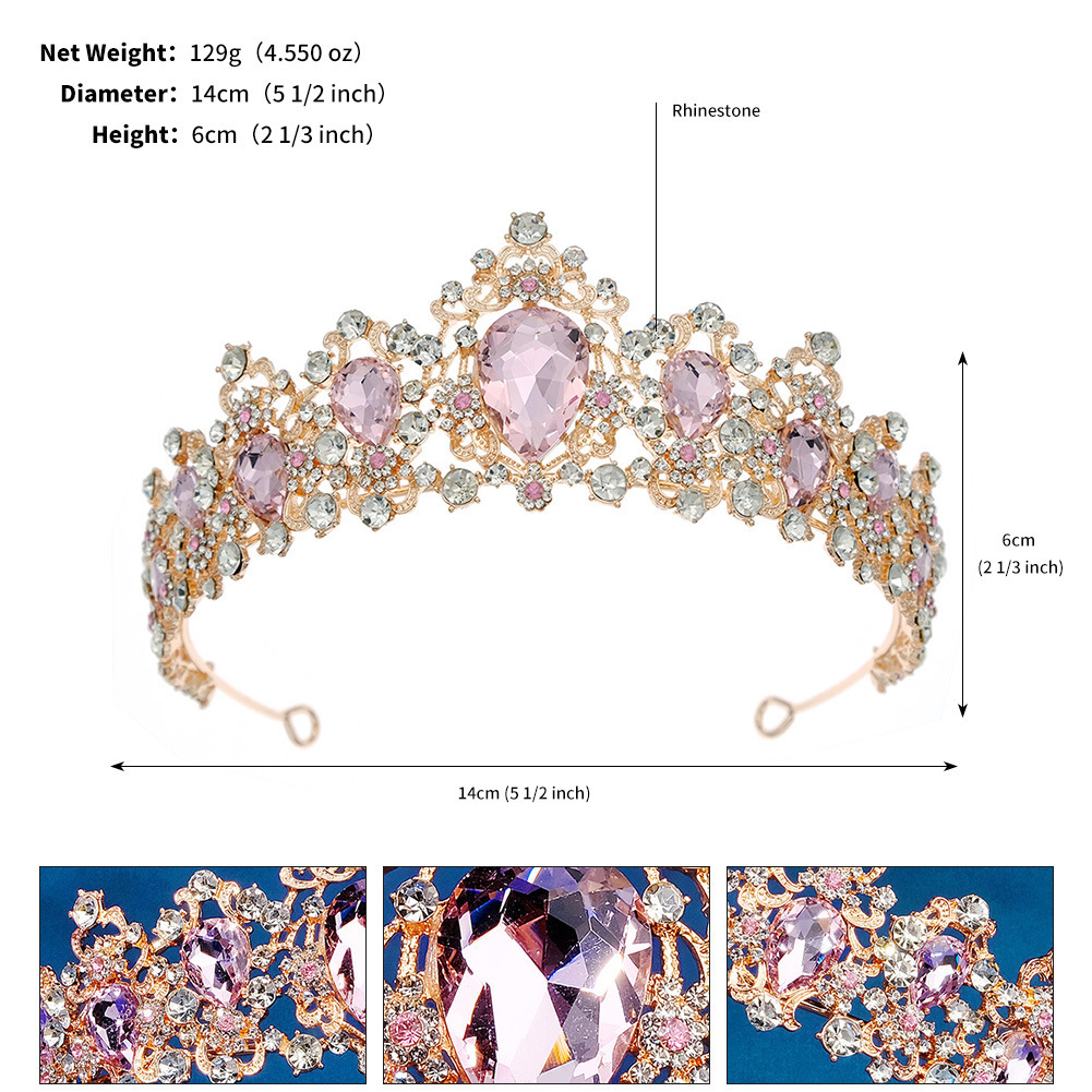 Baroque Retro Bridal Rhinestone Crown Luxurious Wedding Jewelry Queen