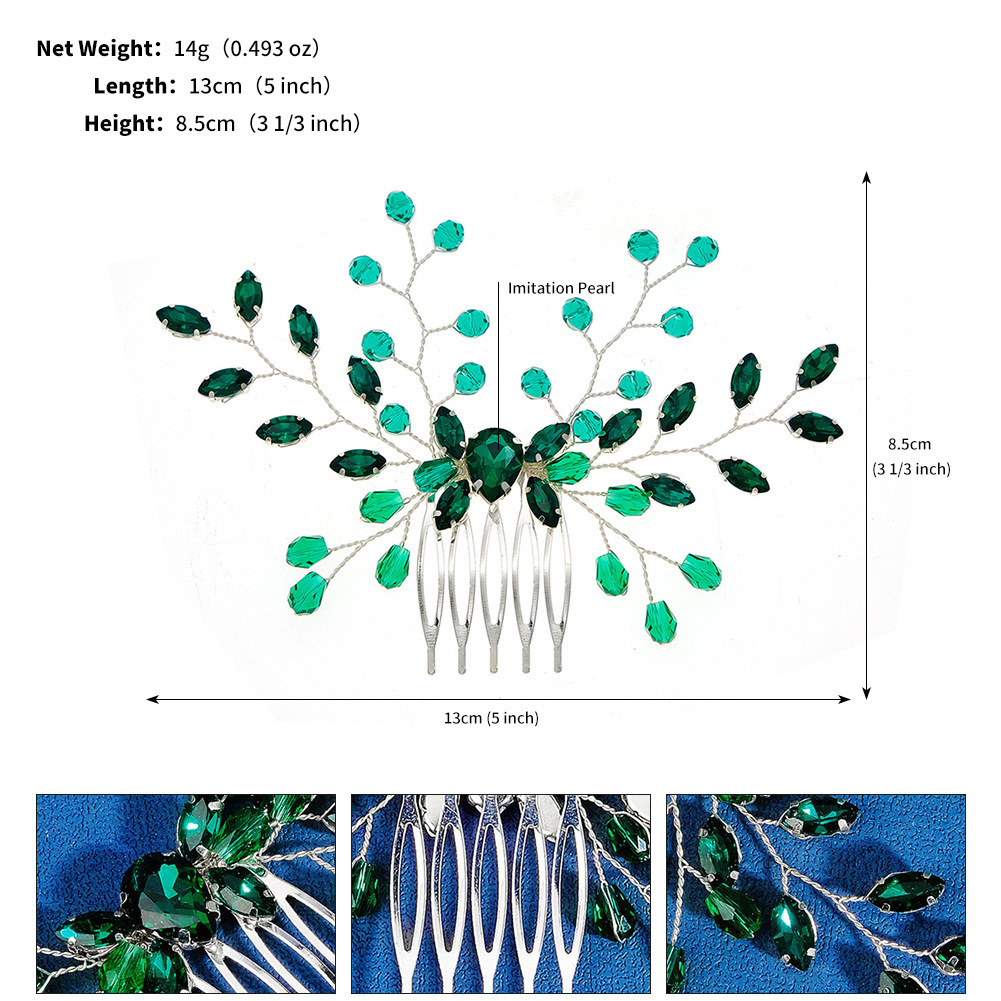 Hand-Woven Green Crystal Bridal Hair Comb