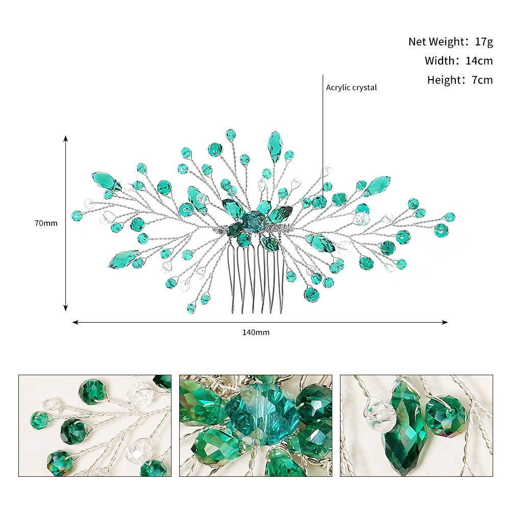 Hand-Woven Green Crystal Bridal Hair Comb