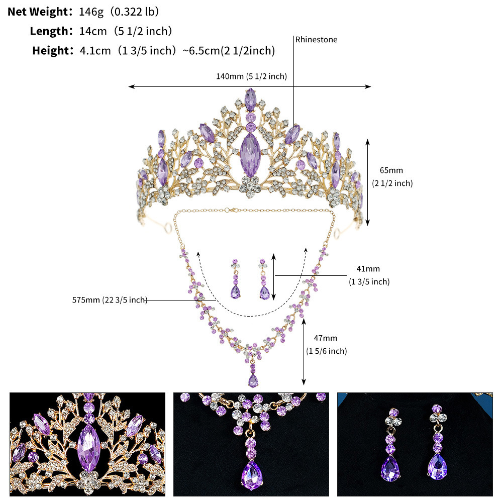 Necklace Earrings Crown Three-piece Set