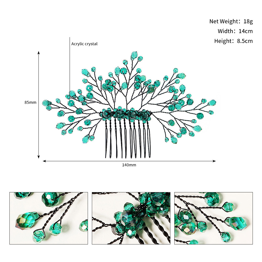 Hand-Woven Green Crystal Bridal Hair Comb