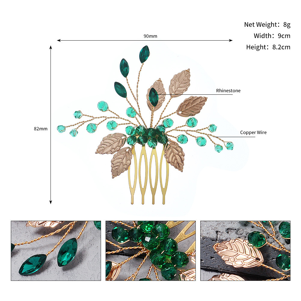 Hand-Woven Green Crystal Bridal Hair Comb