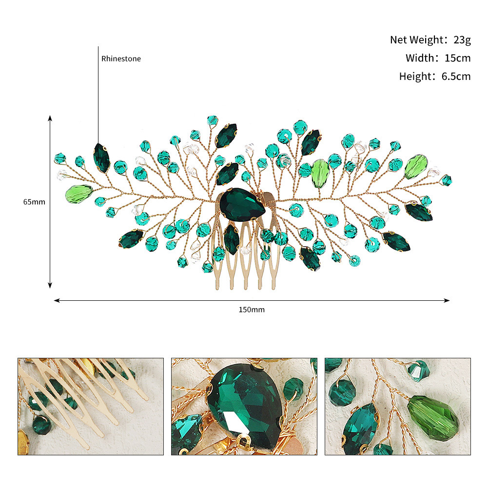 Hand-Woven Green Crystal Bridal Hair Comb