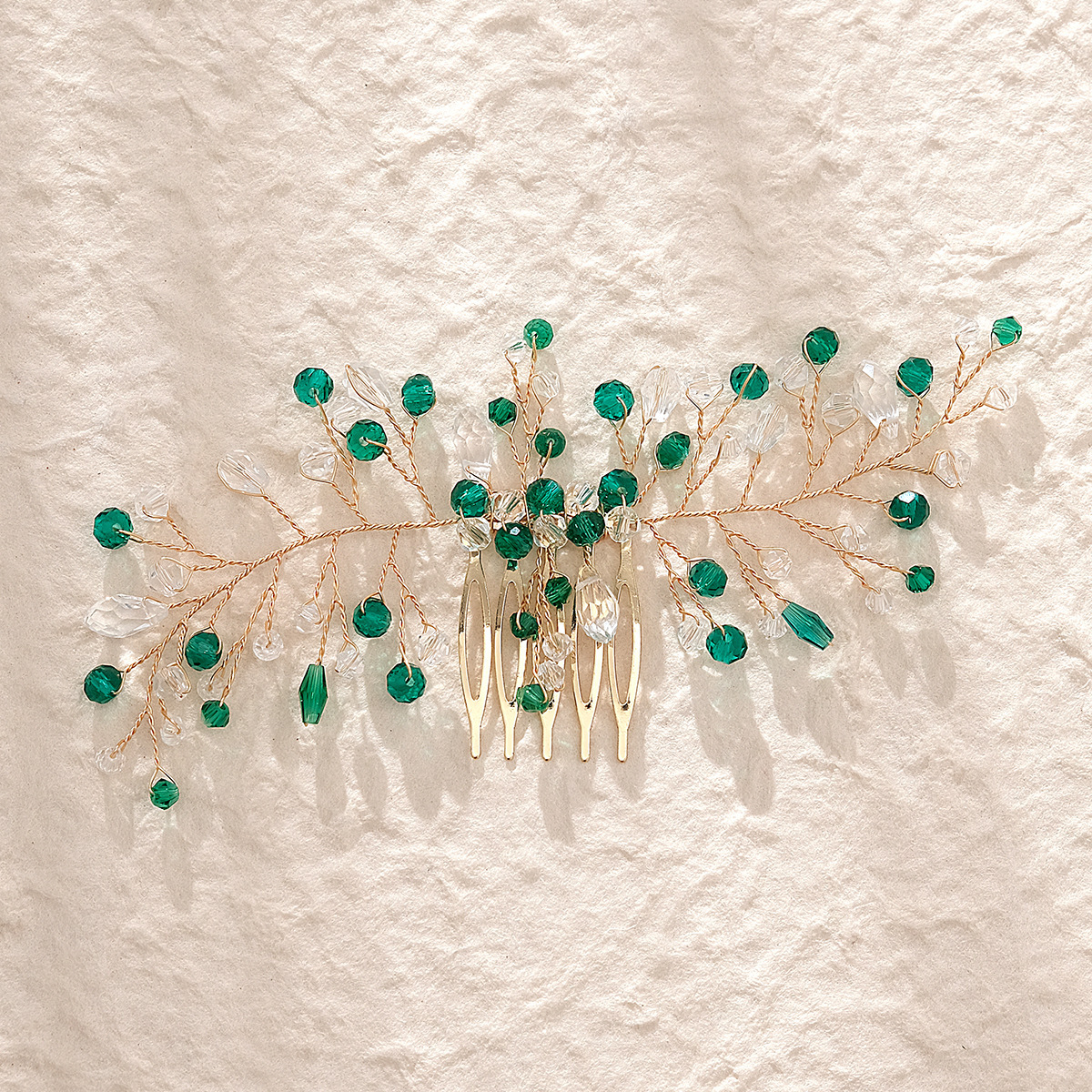 Hand-Woven Green Crystal Bridal Hair Comb