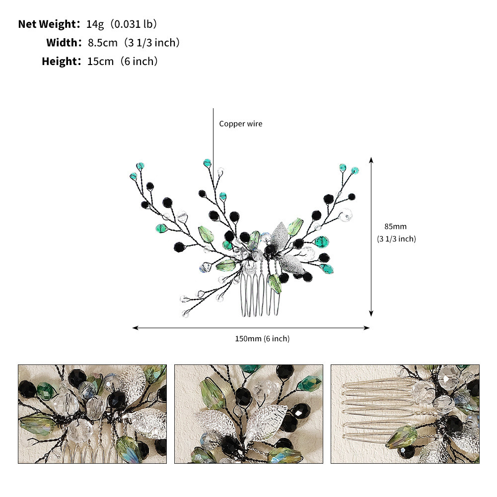 Hand-Woven Green Crystal Bridal Hair Comb
