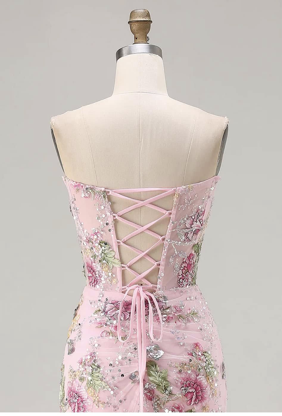 couture lee #3711 sparkly mermaid strapless corset sequin pink prom dress