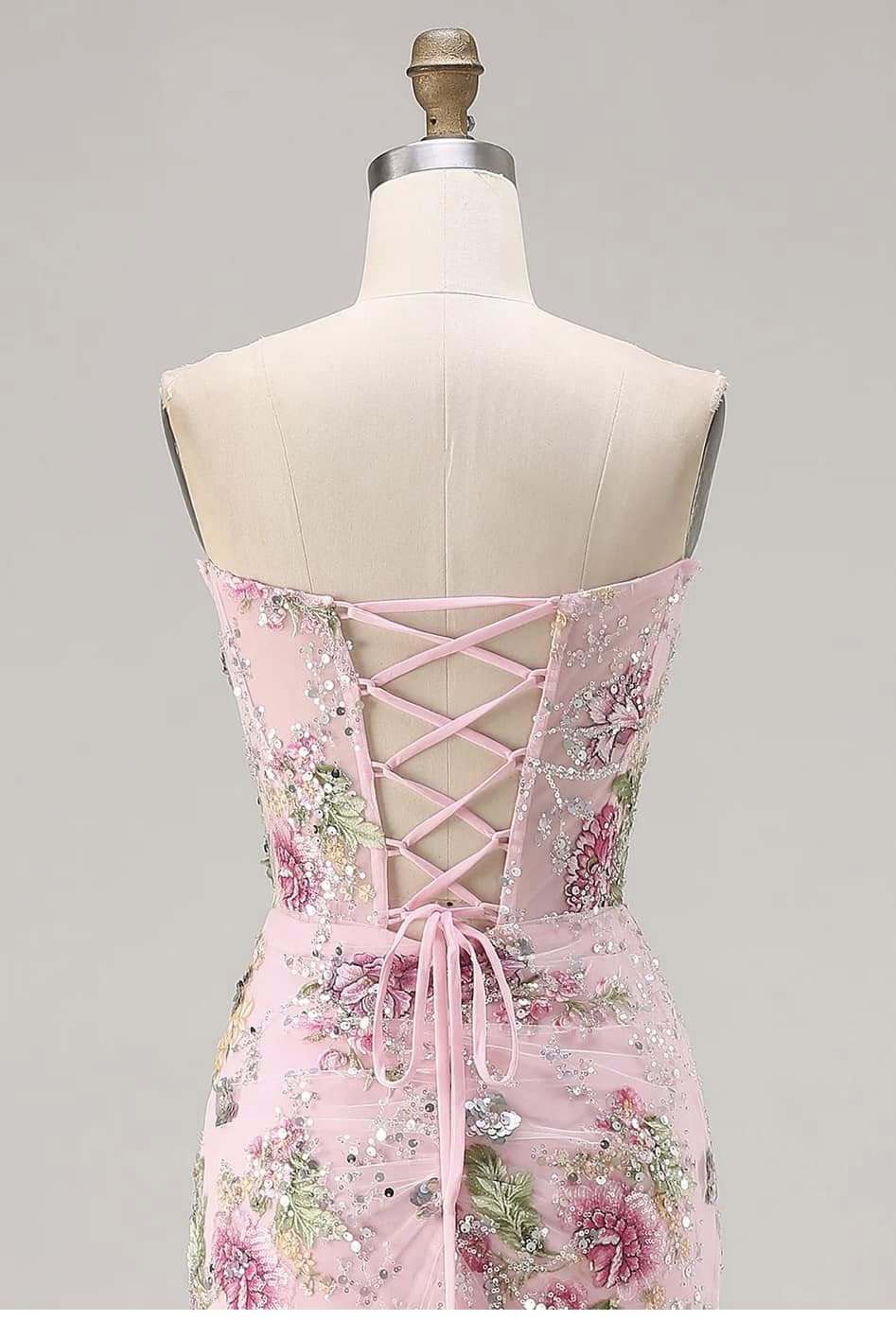 couture lee #3711 sparkly mermaid strapless corset sequin pink prom dress