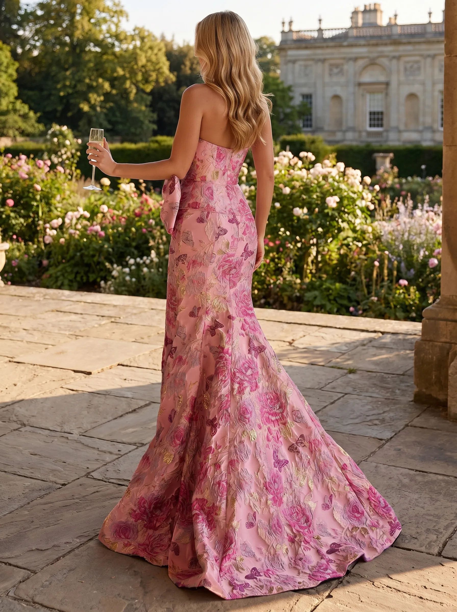 Mermaid Prom Dress 2026 | Strapless Brocade Gown with Dramatic Side Bow #3717
