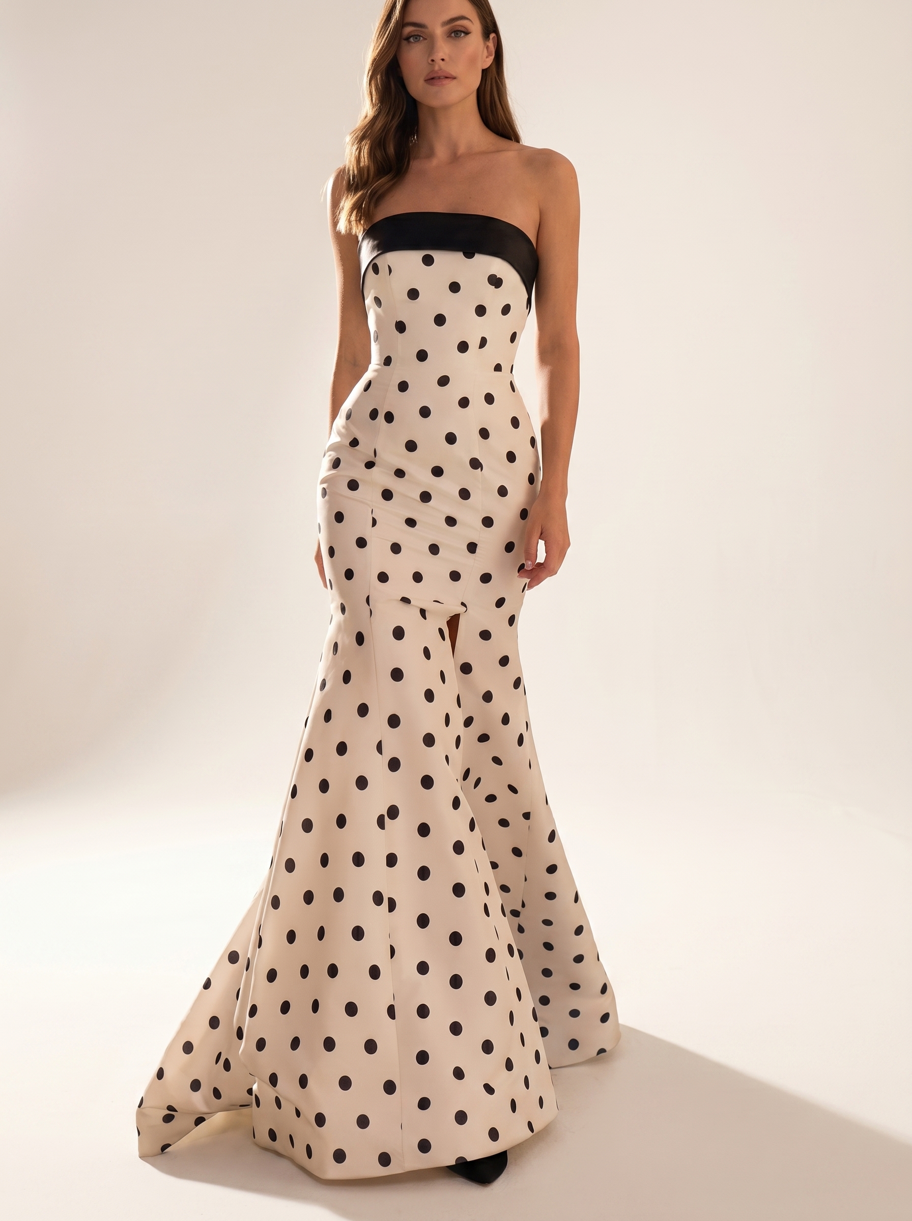 Polka Dot Strapless Prom Dress | Fitted Mermaid Gown with Thigh-High Slit #3726  