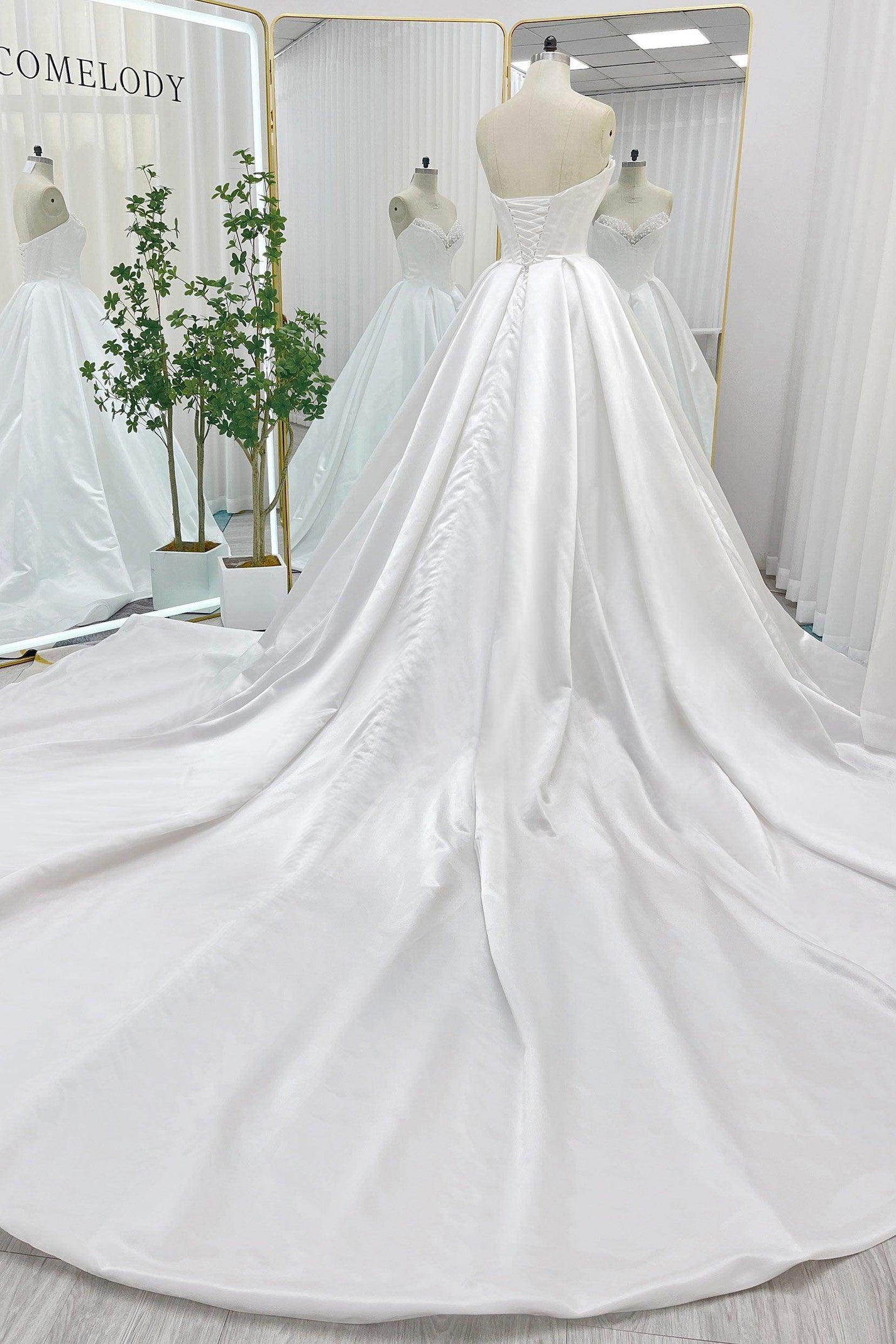 Ball Gown Chapel Train Satin Wedding Dress VBCW3272