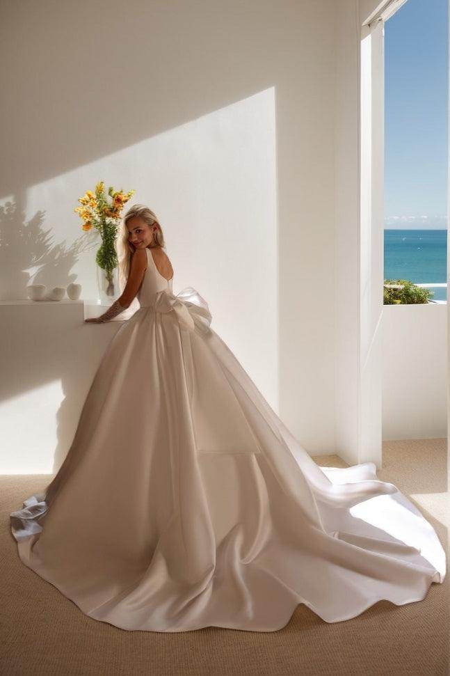 A-Line Court Train Satin Wedding Dress VBCW3503