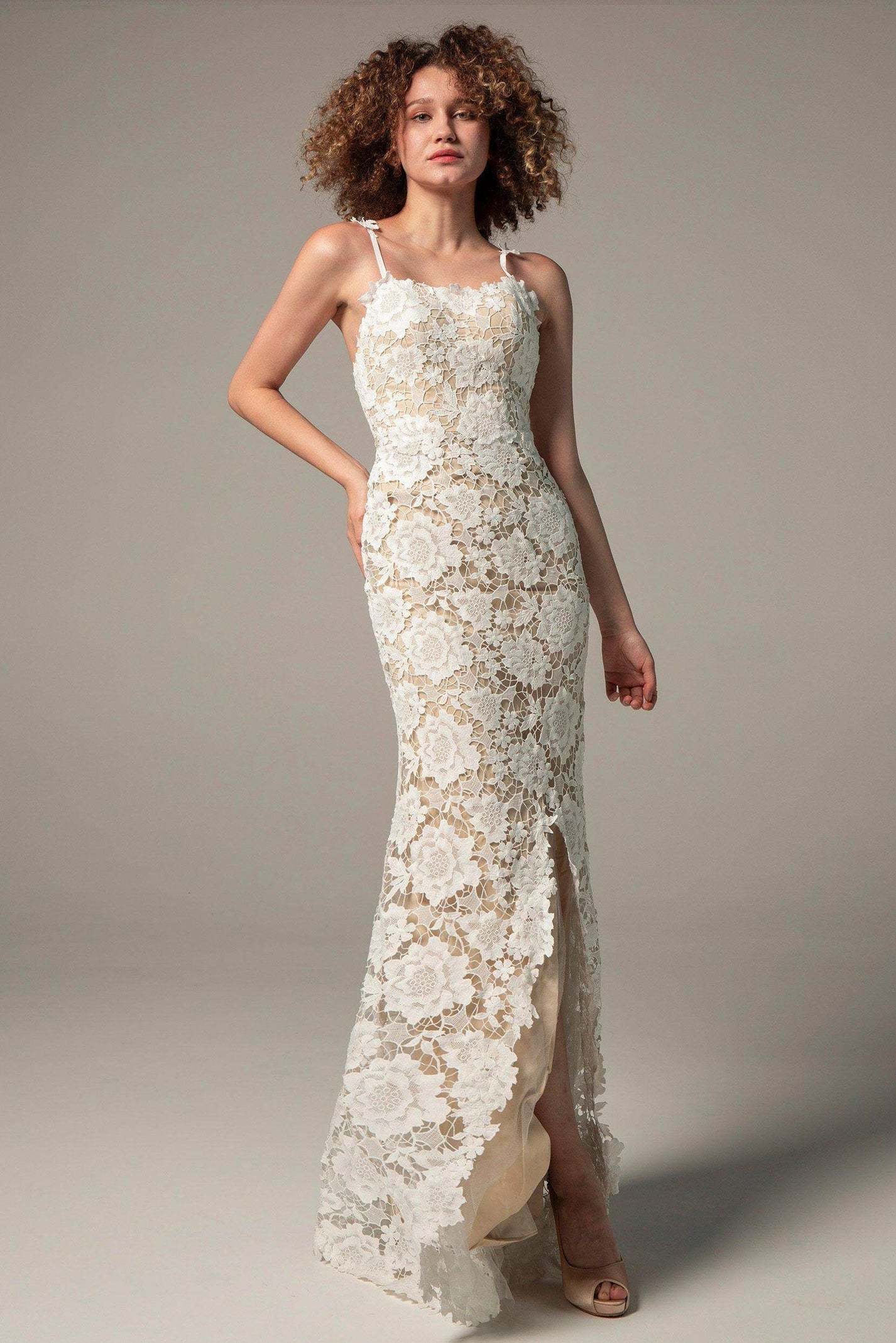 Sheath Sweep-Brush Train Chiffon Lace Wedding Dress VBCW2226
