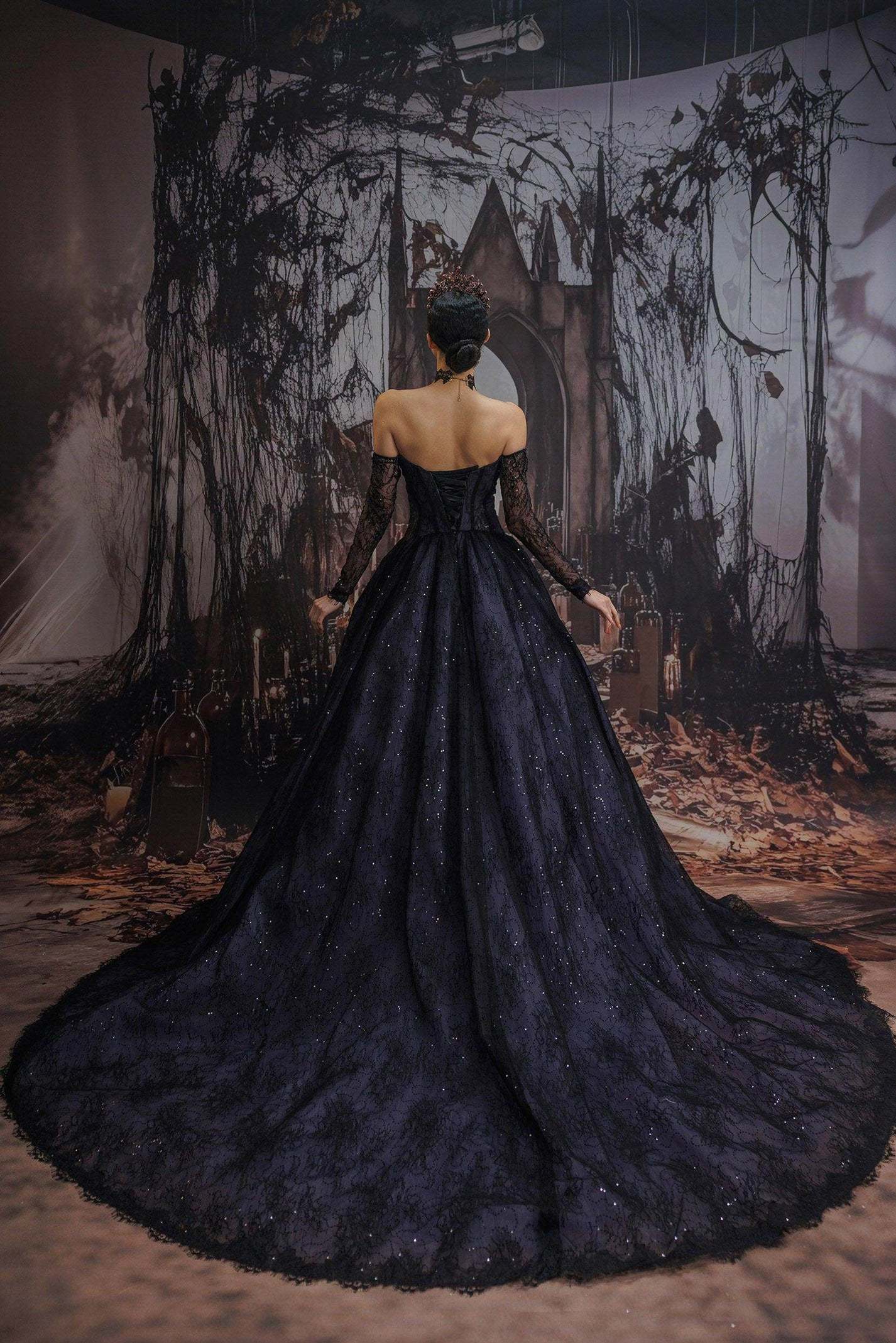 A-Line Chapel Train Sequined Lace Tulle Wedding Dress VBCW3351