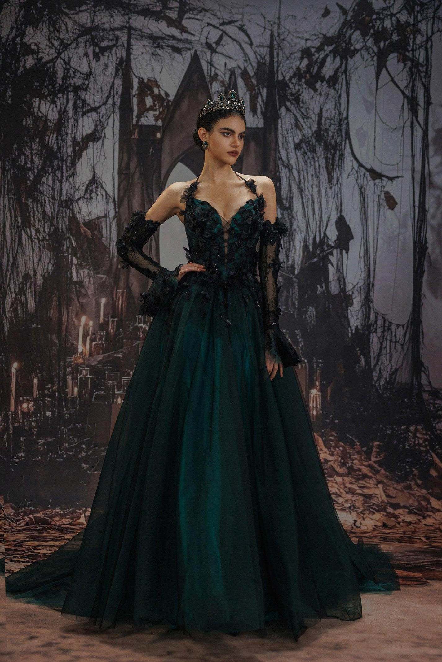 A-Line Chapel Train Sequined Lace Tulle Wedding Dress VBCW3347