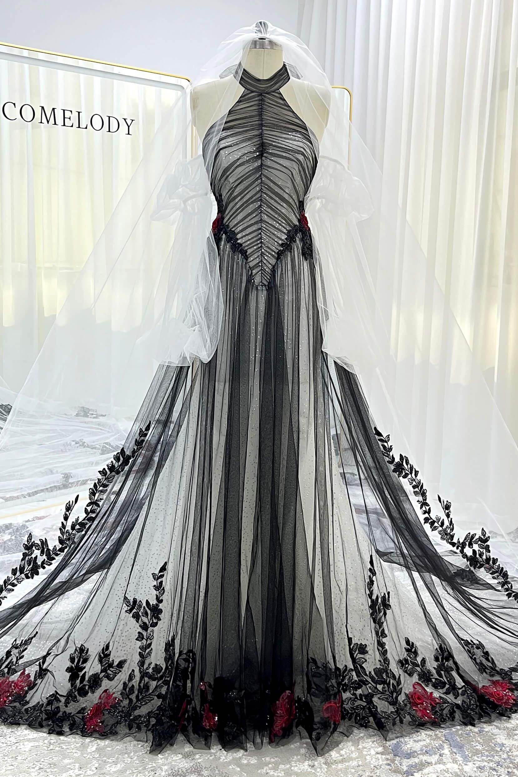 A-Line Cathedral Train Glitter Sparkle Tulle Wedding Dress VBCW3349