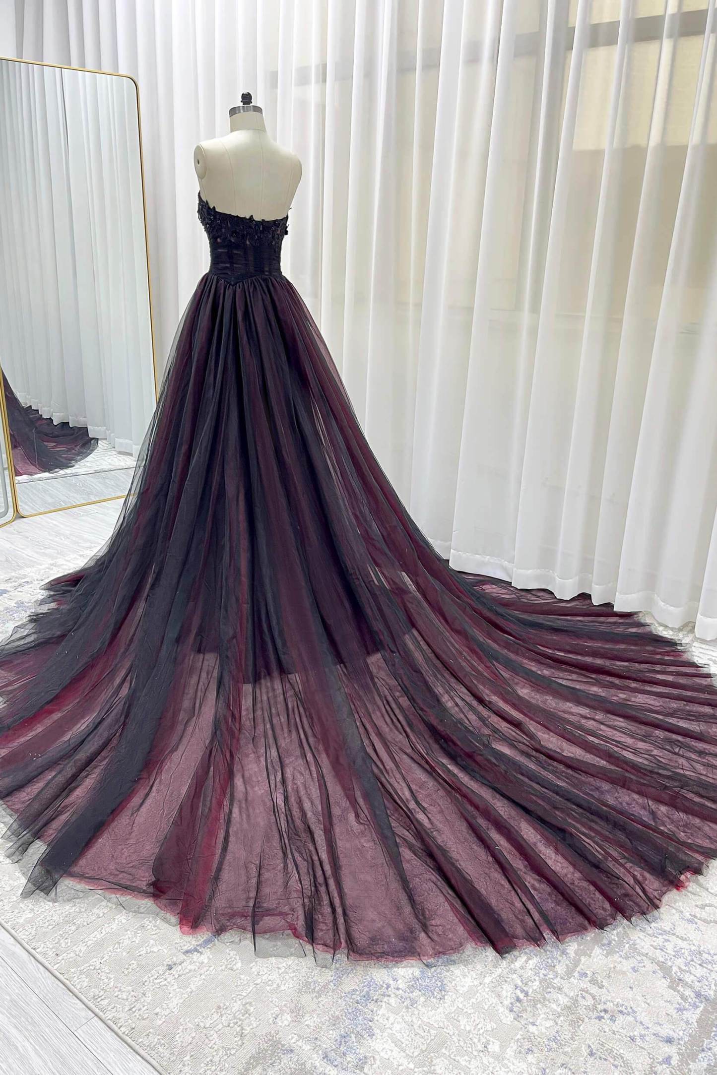 A-Line Chapel Train Lace Tulle Wedding Dress VBCW3353