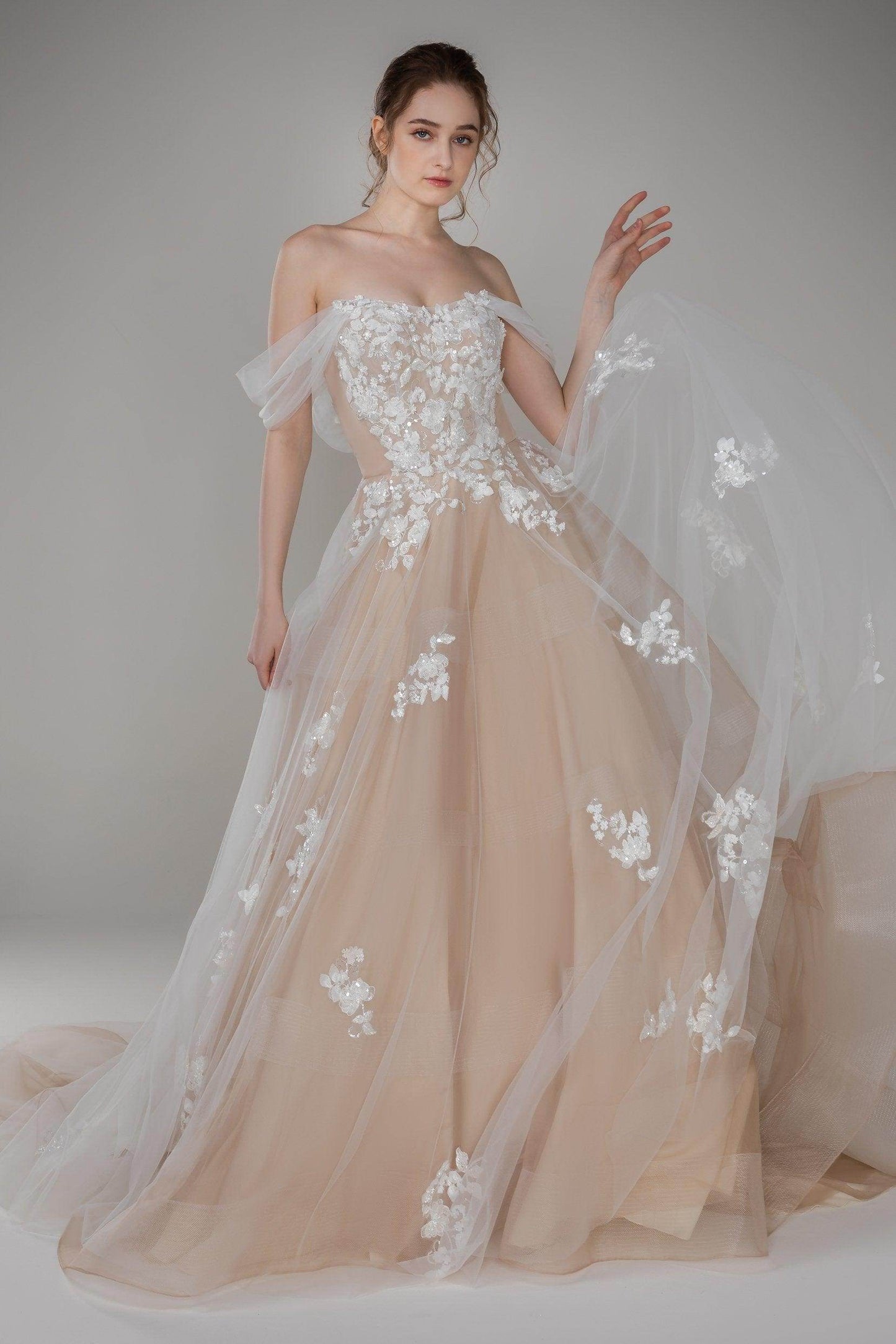 A-Line Court Train Tulle Wedding Dress VBCW2503
