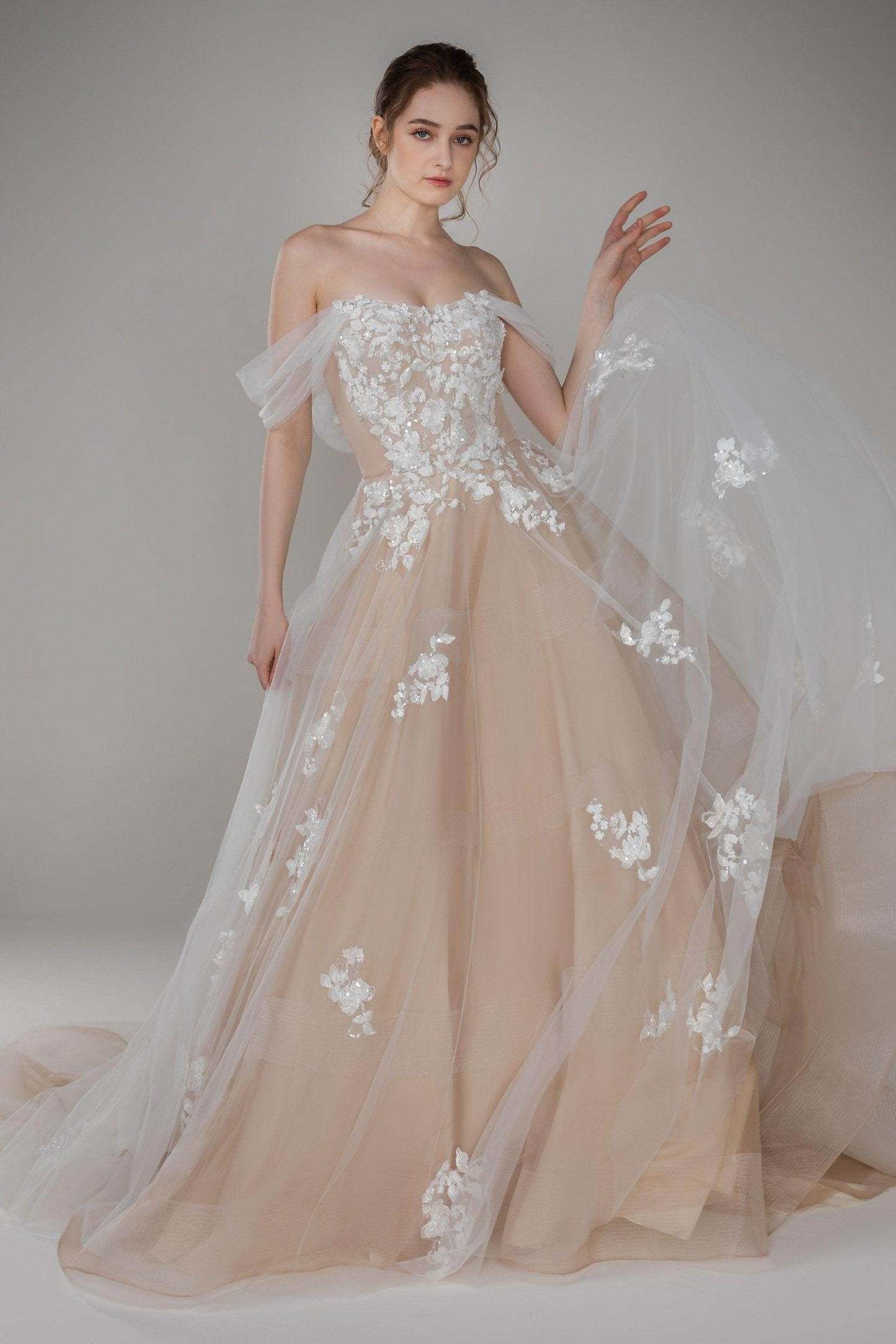A-Line Court Train Tulle Wedding Dress VBCW2503