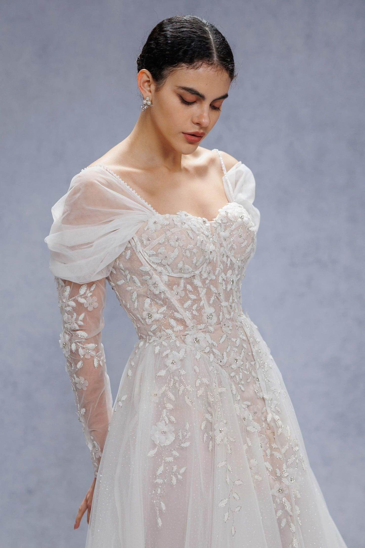 A-Line Court Train Tulle Wedding Dress VBCW3343