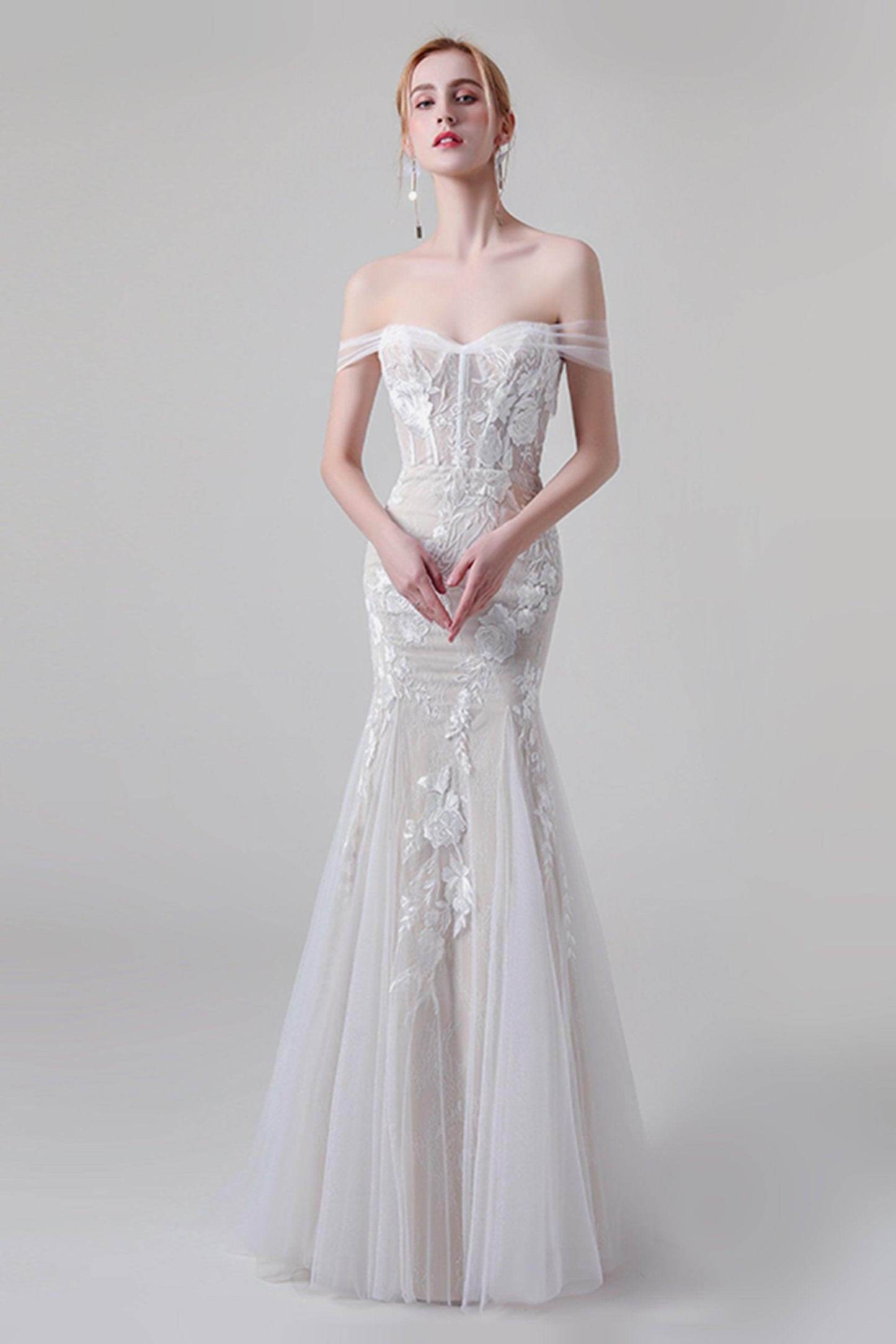 Sheath Sweep-Brush Train Lace Tulle Wedding Dress VBCW2747