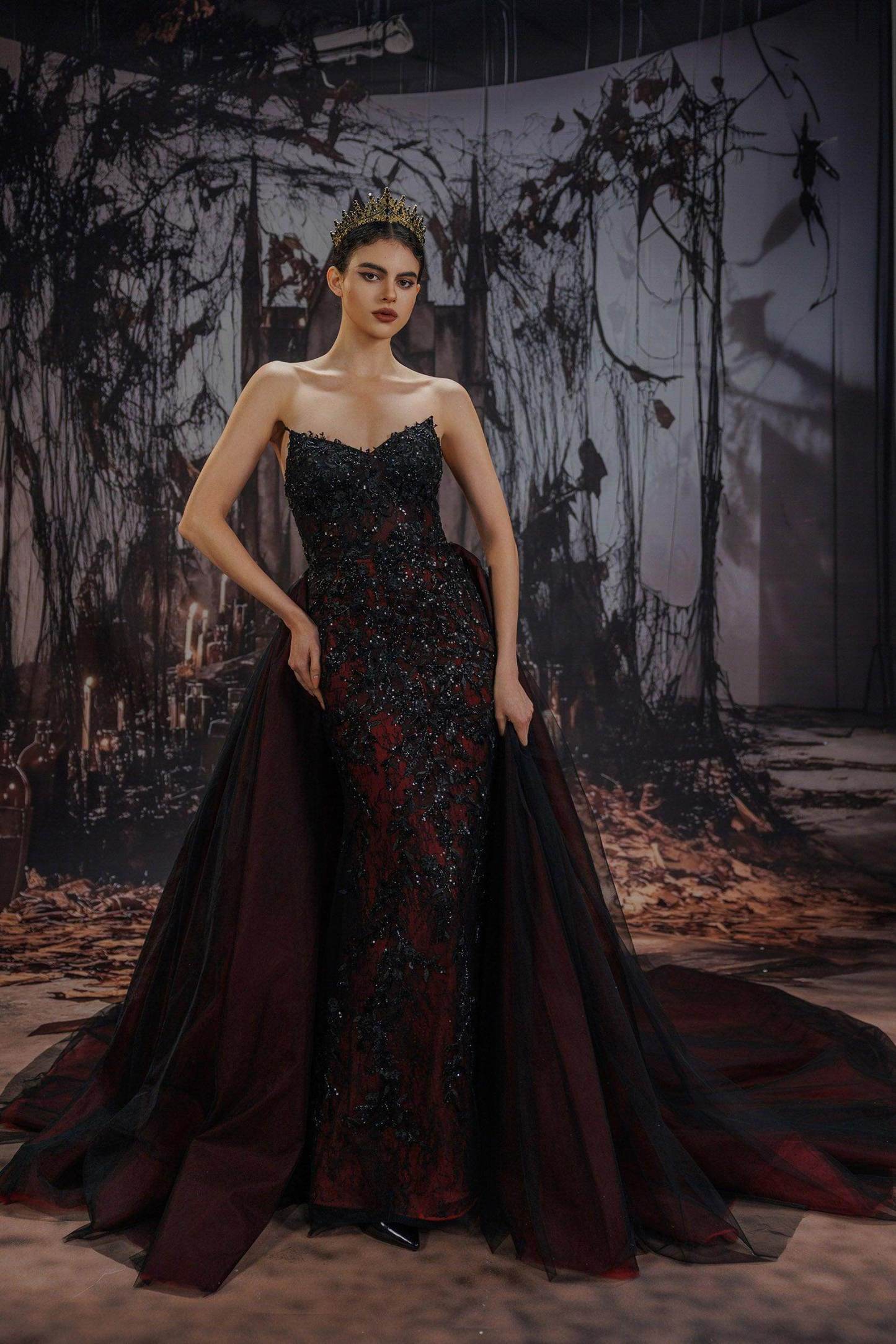 Trumpet-Mermaid Chapel Train Lace Tulle Wedding Dress VBCW3344