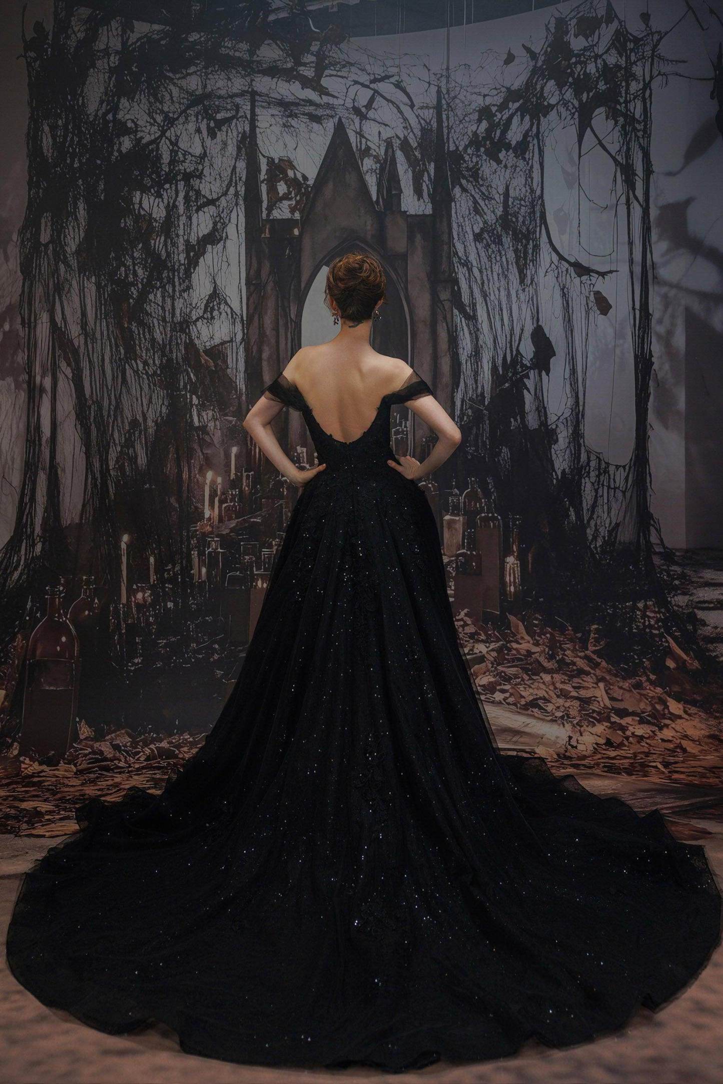 A-Line Court Train Sparkle Tulle Wedding Dress VBCW3527