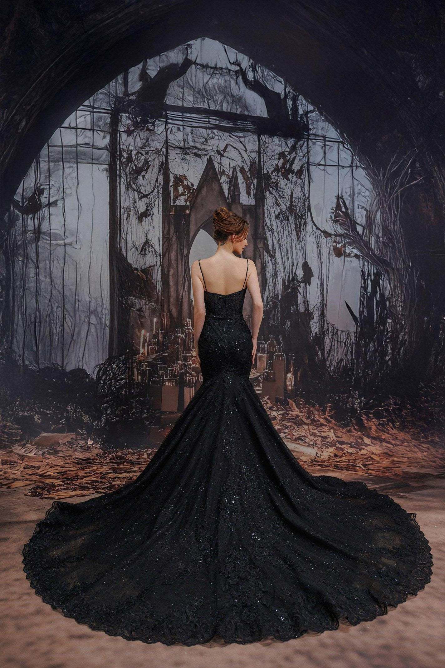 Trumpet-Mermaid Court Train Glitter Tulle Wedding Dress VBCW3529