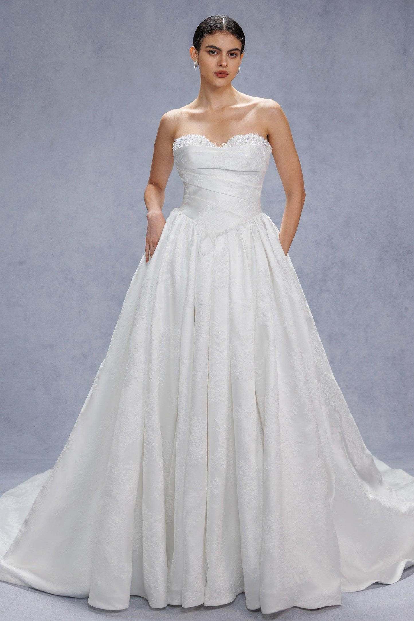 Ball Gown Court Train Jacquard Satin Wedding Dress VBCW3532