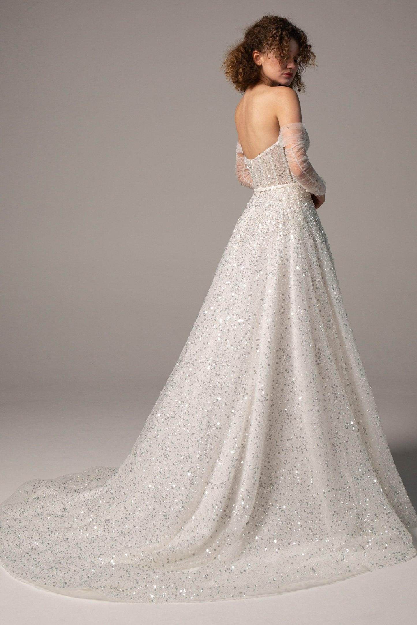 A-Line Court Train Sequined Wedding Dress VBCW2381