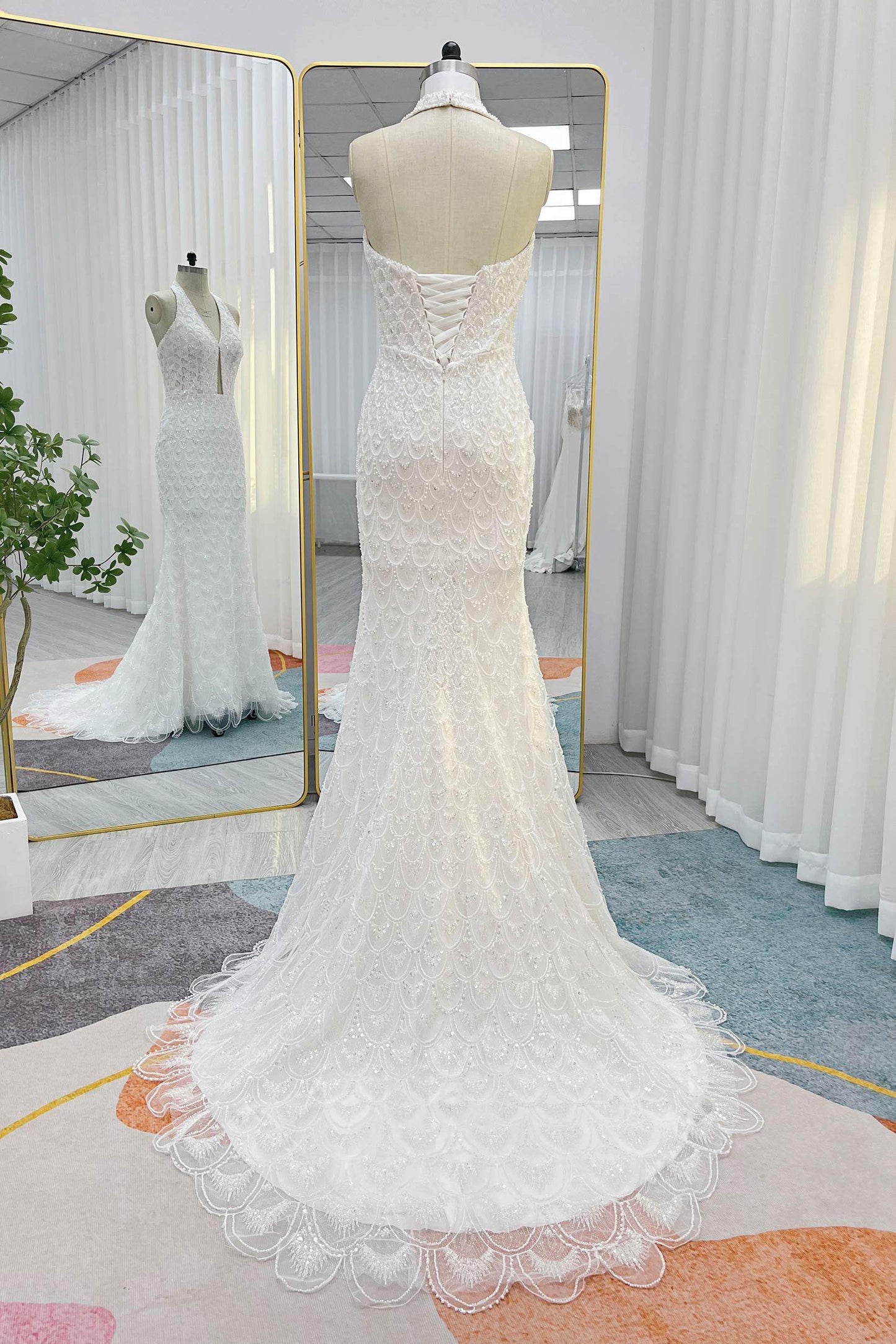 Trumpet-Mermaid Court Train Lace Tulle Wedding Dress VBCW3252
