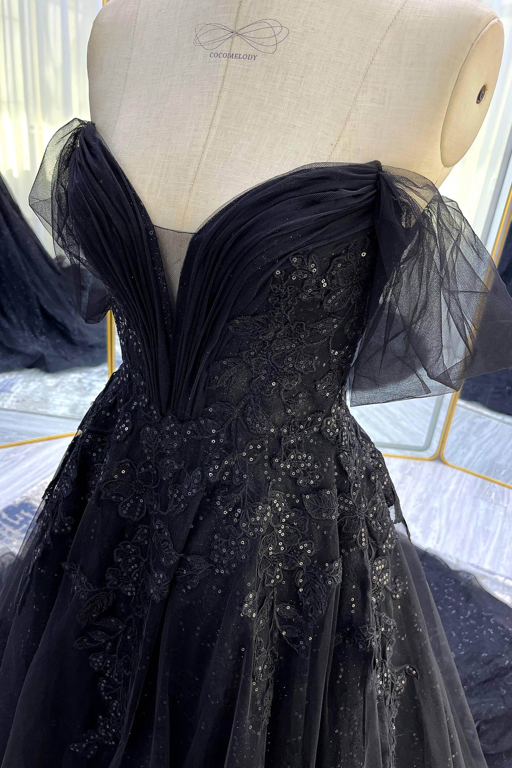 A-Line Court Train Sparkle Tulle Wedding Dress VBCW3527