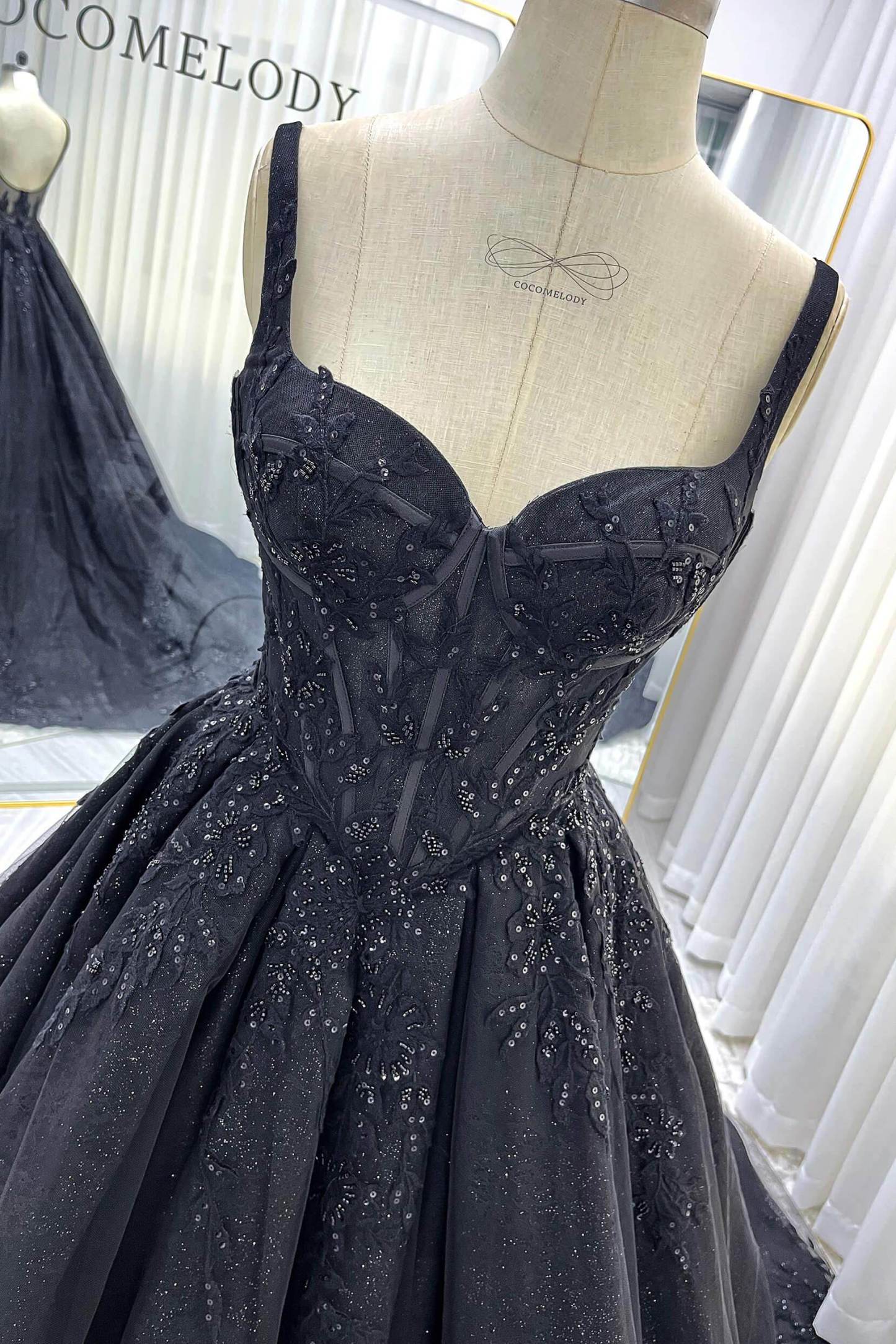 A-Line Court Train Sparkle Tulle Wedding Dress VBCW3528