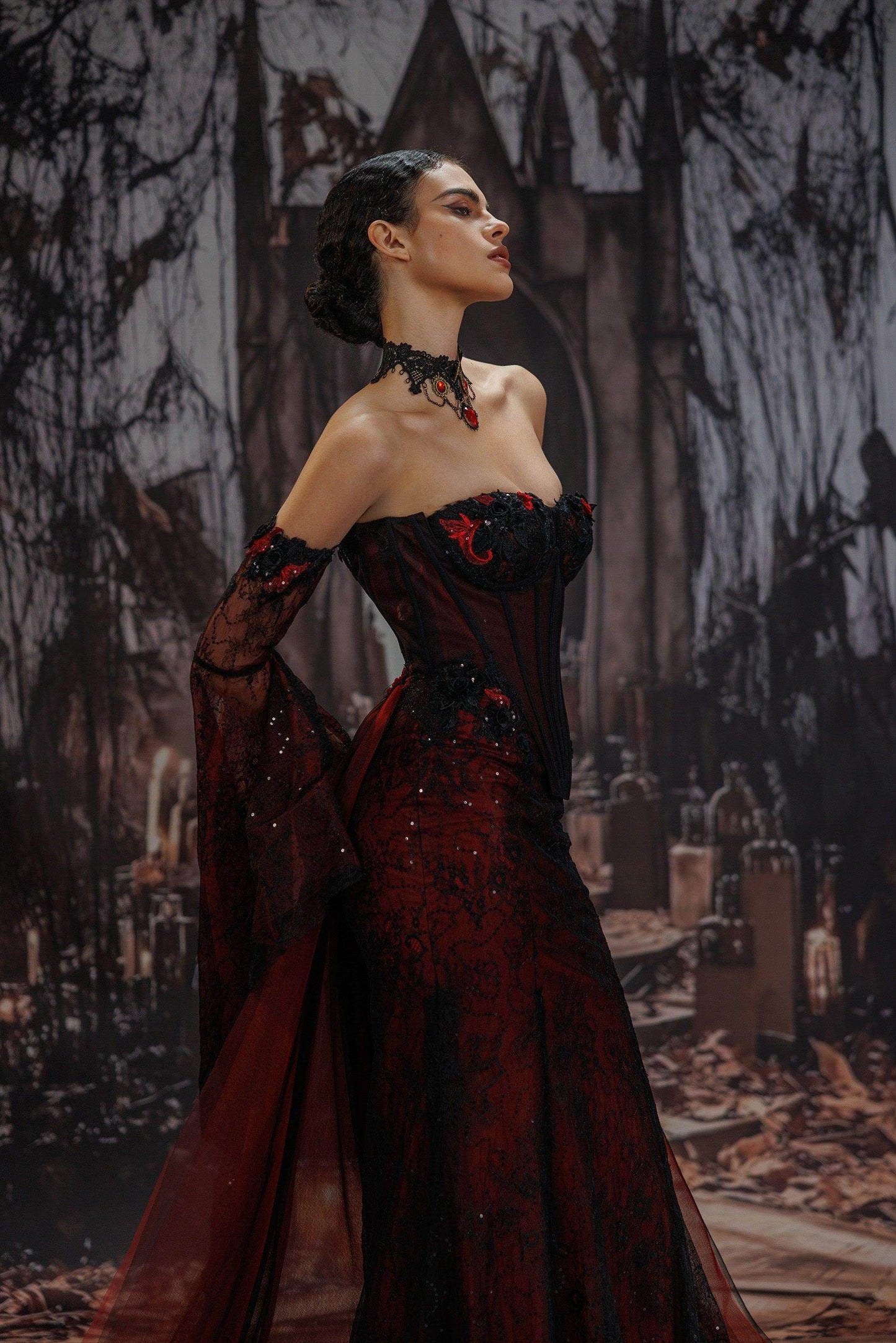 Trumpet-Mermaid Chapel Train Sequined Lace Tulle Wedding Dress VBCW3346