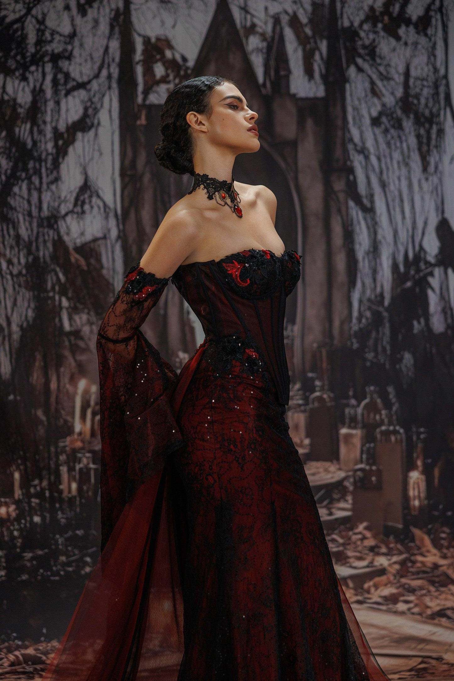 Trumpet-Mermaid Chapel Train Sequined Lace Tulle Wedding Dress VBCW3346