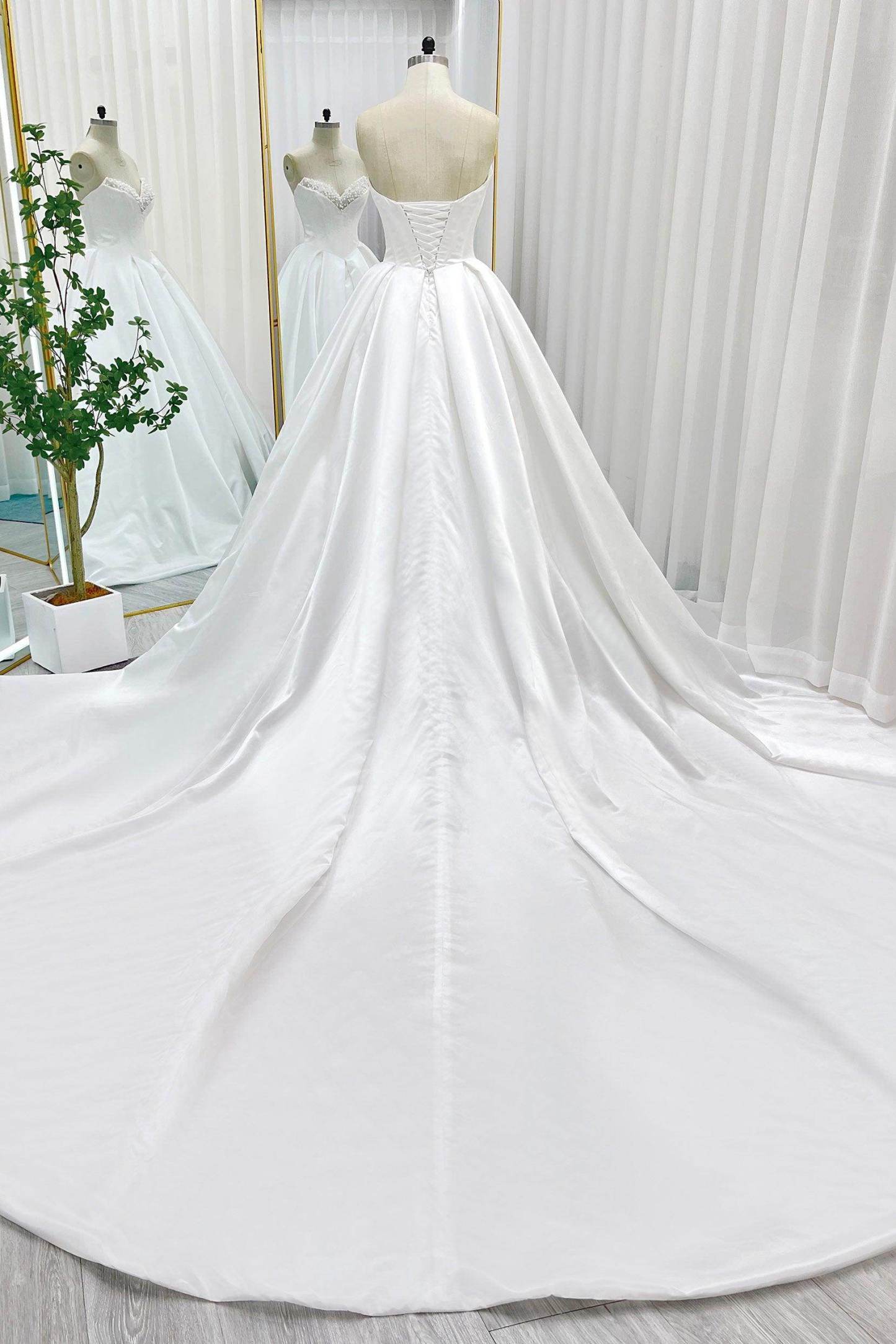 Ball Gown Chapel Train Satin Wedding Dress VBCW3272