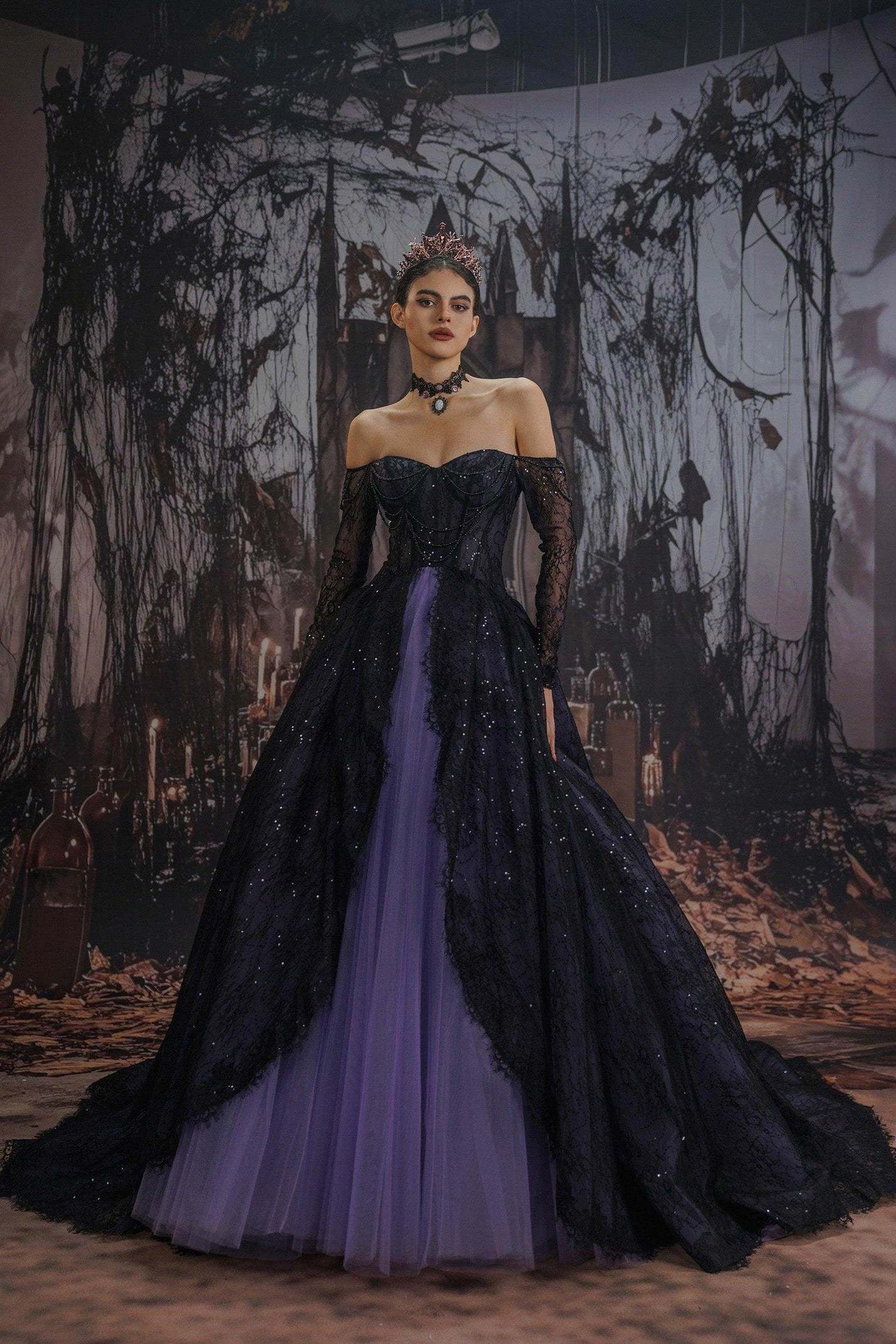 A-Line Chapel Train Sequined Lace Tulle Wedding Dress VBCW3351