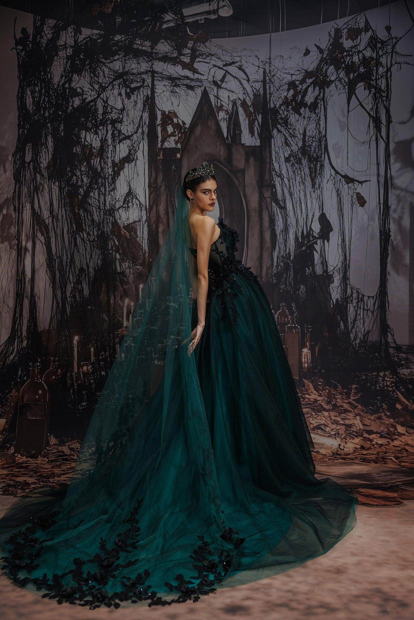 A-Line Chapel Train Sequined Lace Tulle Wedding Dress VBCW3347