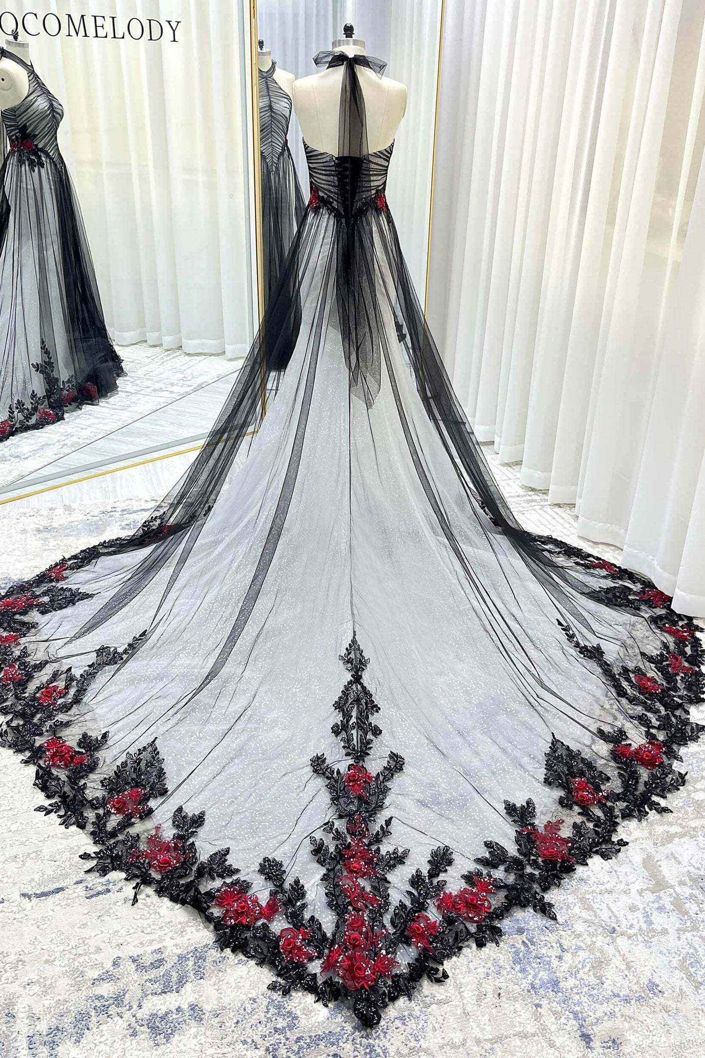 A-Line Cathedral Train Glitter Sparkle Tulle Wedding Dress VBCW3349