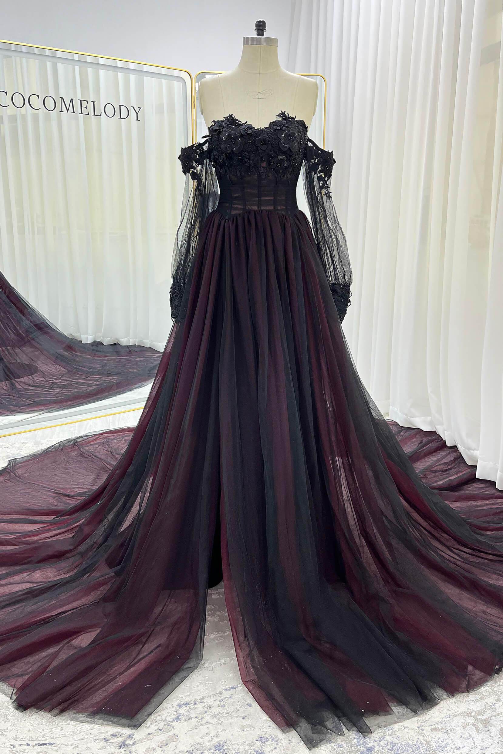 A-Line Chapel Train Lace Tulle Wedding Dress VBCW3353