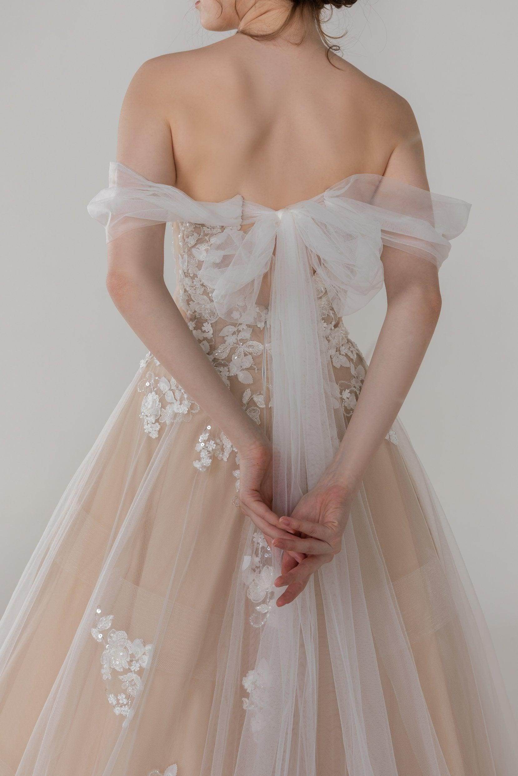 A-Line Court Train Tulle Wedding Dress VBCW2503