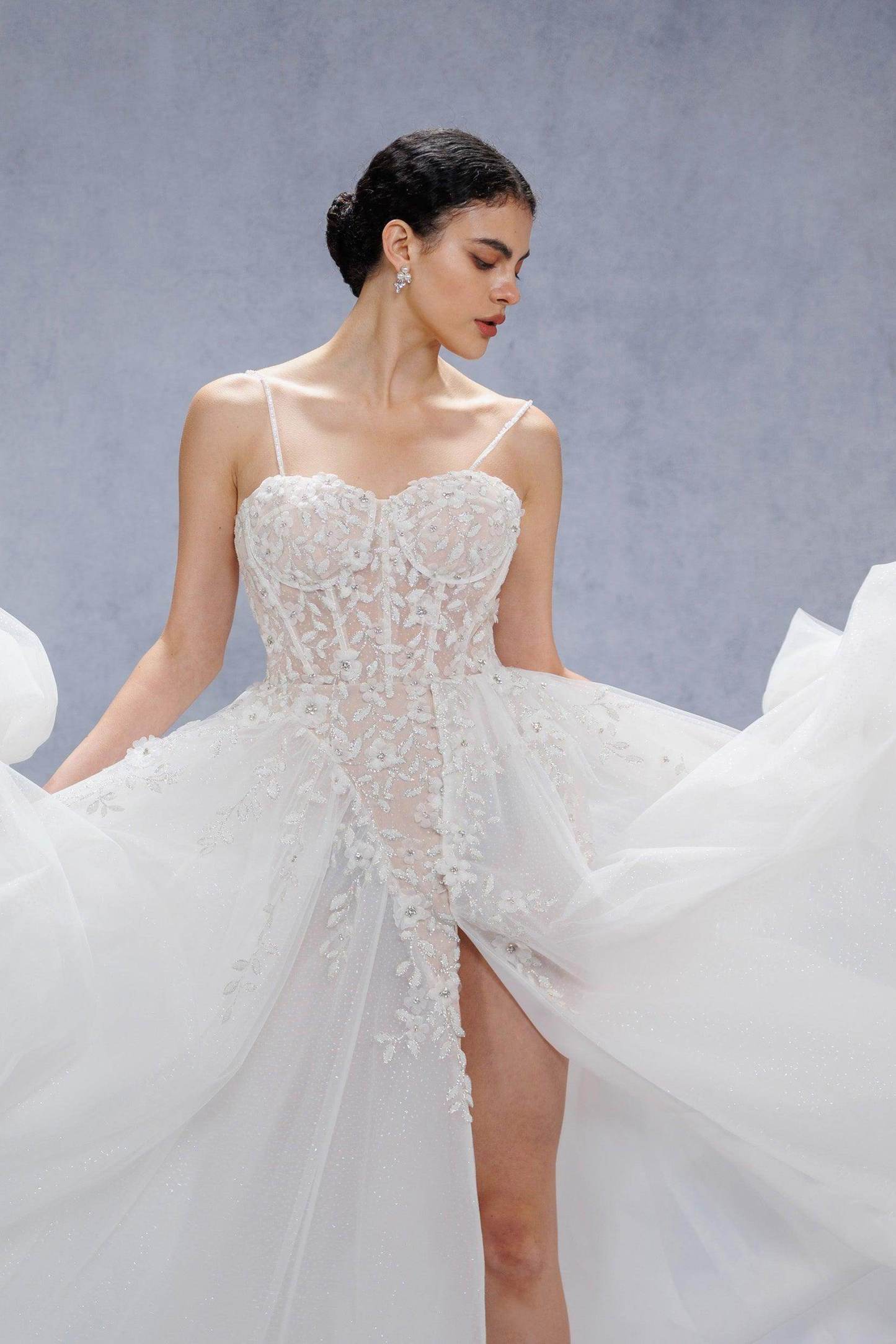 A-Line Court Train Tulle Wedding Dress VBCW3343