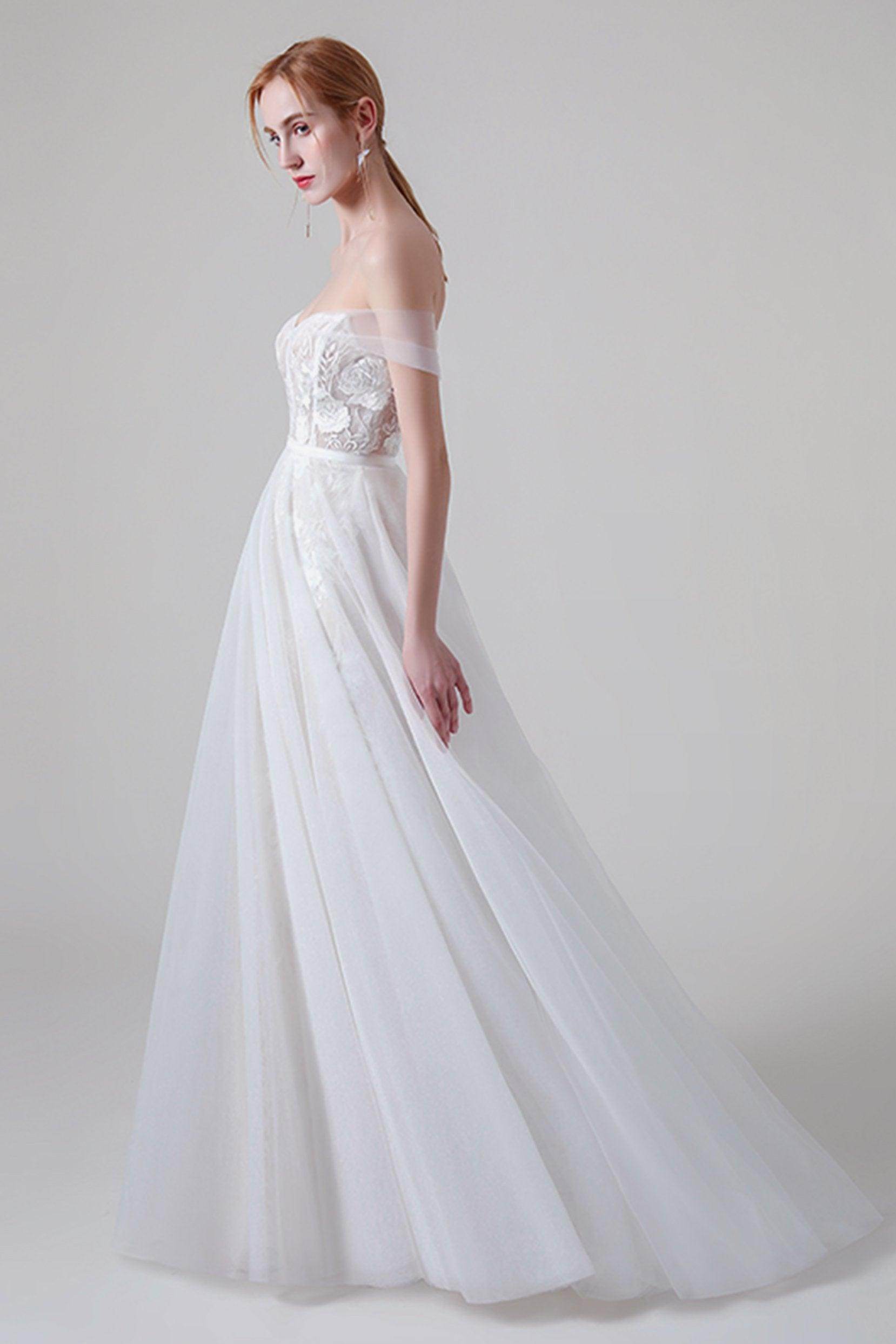 Sheath Sweep-Brush Train Lace Tulle Wedding Dress VBCW2747