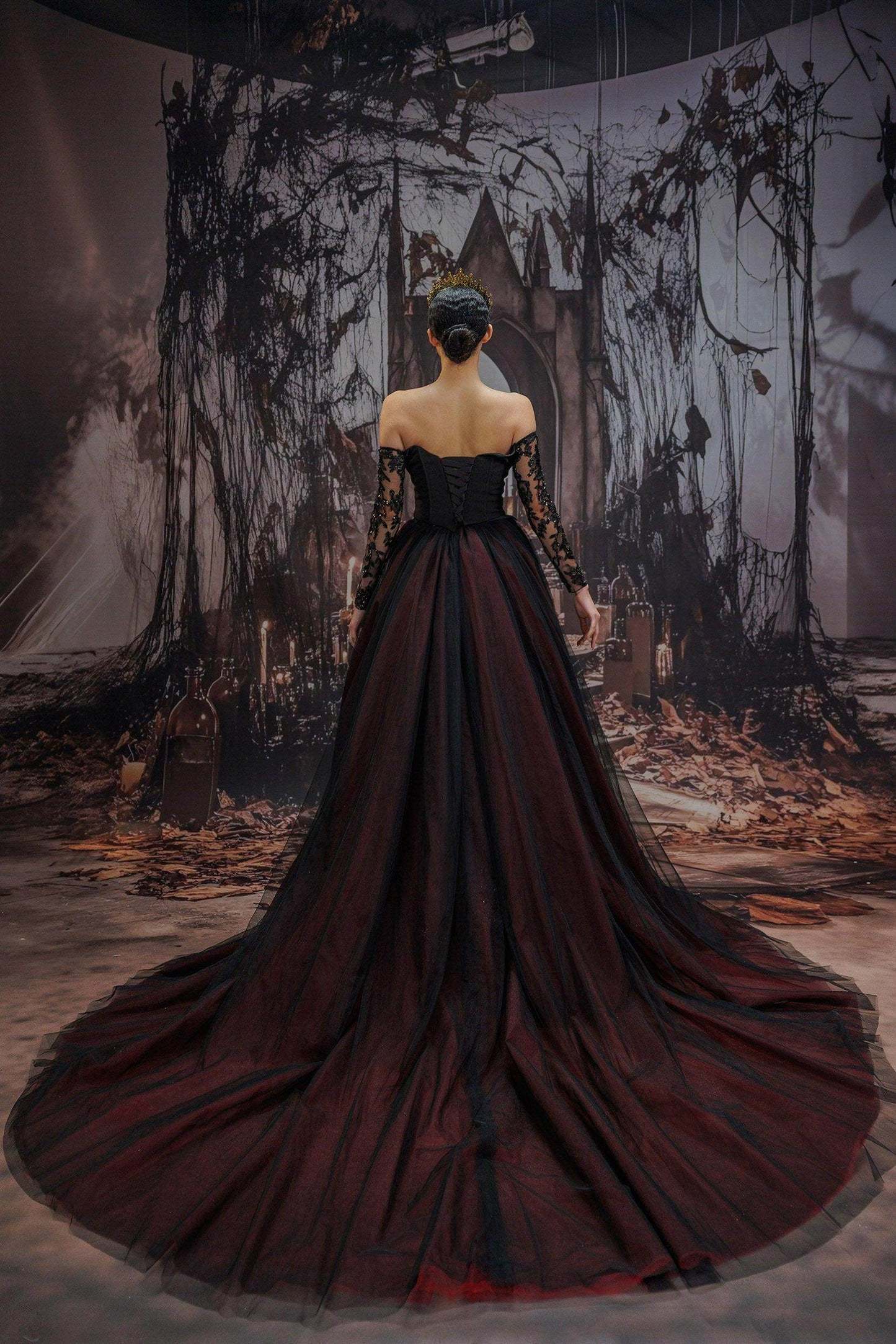 Trumpet-Mermaid Chapel Train Lace Tulle Wedding Dress VBCW3344