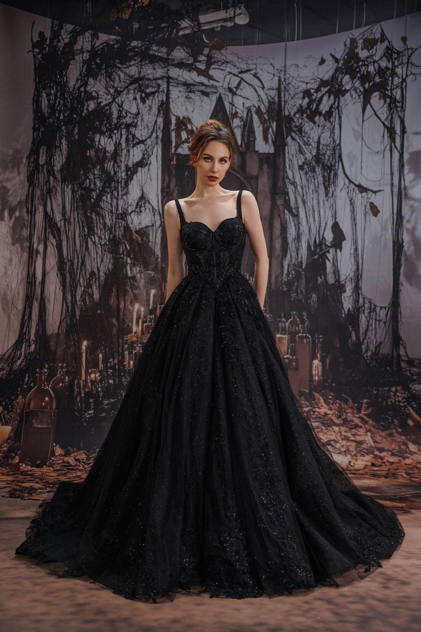 A-Line Court Train Sparkle Tulle Wedding Dress VBCW3528